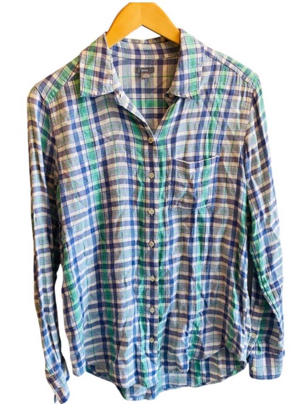AERIE Green Blue Flannel Checked Button Down